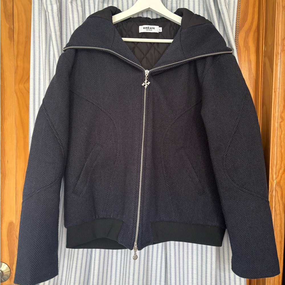 Navy Blue Zip-Up Jacket padded lining